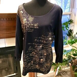 🌈NWT Ruby Red Navy Blue and Gold Top